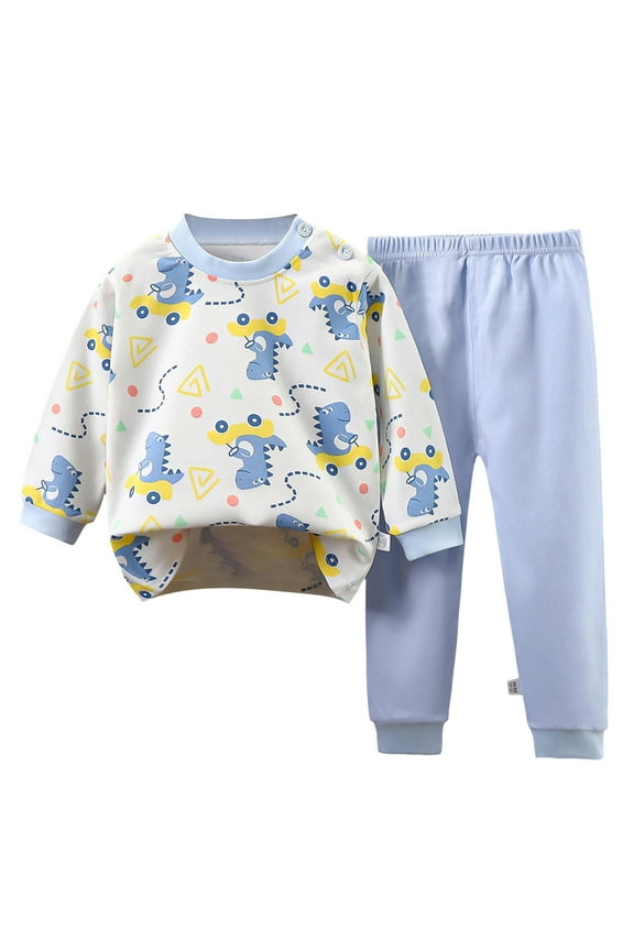Infant Junior Unisex Animal-Truck Rabbit-Print Cotton 2-Piece Pajamas Snug-Fit Winter Warm Jammies, Cute CartoonBunny Holiday Sleepwear,Light Blue,4-5 Years
