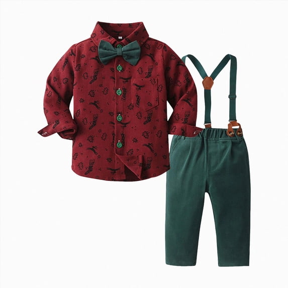 Gibobby Infant Newborn Baby Boy Outfit Fall Winter Clothes Solid Plain Long Sleeve Romper Jumpsuit Overall Pants Set 3 6 9 12 18 Months 2T 3T(90,Brick Red)