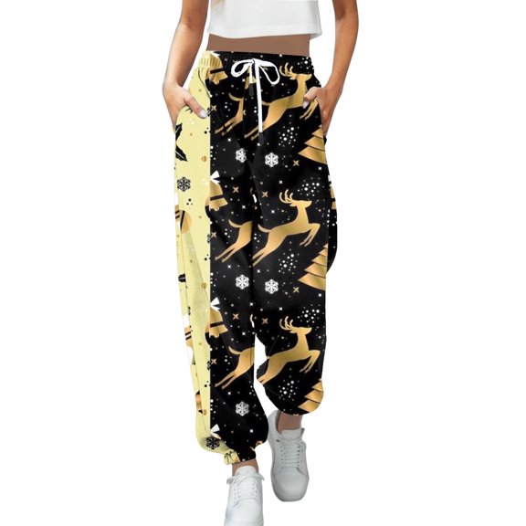Gibobby Joggers Pants Funny Gym Sweatpants for Women Stretchy Comfortable Workout Track Pants with Pockets(L,Yellow)