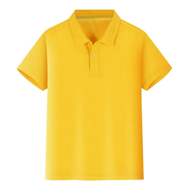 Gibobby Kids' Adaptive Short Sleeve Polo Shirt | Hook and Loop Placket | Flat Seams(Yellow,9-10 Years)