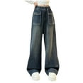thumbnail image 1 of Gibobby Kids Girls Ripped Jeans Washed Elastic Waist Wide Leg Baggy Pants Plus Size Teenage Girls Ripped Jeans(Blue,15-16 Years), 1 of 6
