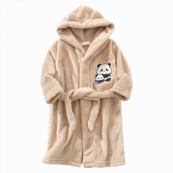 Gibobby Kids Soft Coral Fleece Bathrobe,Warm Hooded Sleep Robe with Waist Belt,Cute Cartoon Design,for Toddlers Children 2-12Y,Multi-Use Lounge Wear Kids Toddler Pajamas,Brown,Size 13-14T