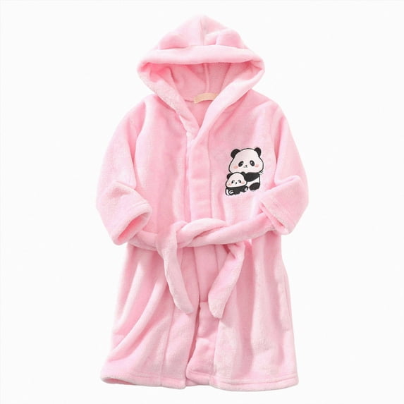 Gibobby Kids Soft Coral Fleece Bathrobe,Warm Hooded Sleep Robe with Waist Belt,Cute Cartoon Design,for Toddlers Children 2-12Y,Multi-Use Lounge Wear Kids Toddler Pajamas,Light Pink,Size 9-10T