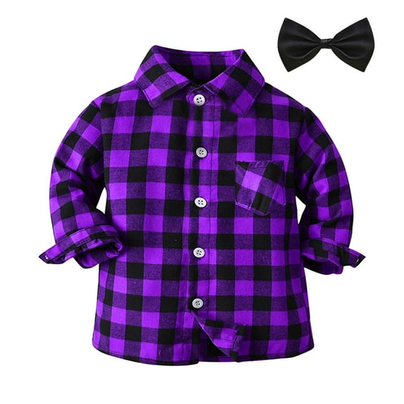 Gibobby Kids Toddler Flannel Jacket Plaid Long Sleeve Lapel Button Up Shacket Baby Boys Girls Pockets Shirt Top Coat Outwear(Purple,4-5 Y)