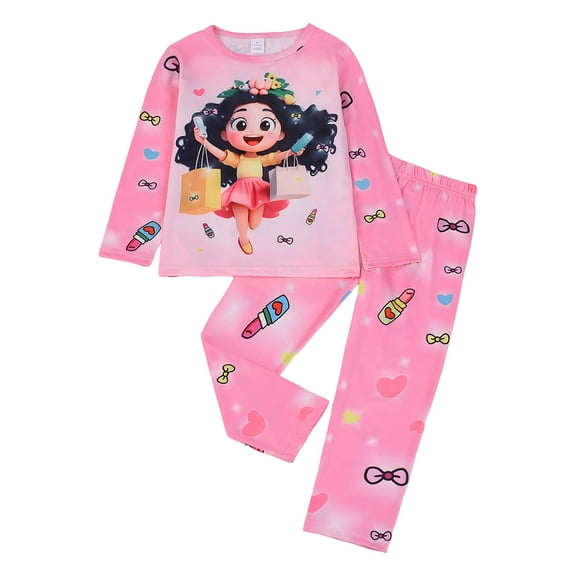 Gibobby Girls Cotton Pajamas Toddler 2 Pieces Pjs Kids Sleepwear Clothes Long Sleeve Sets(Light Pink,7-8 Years)