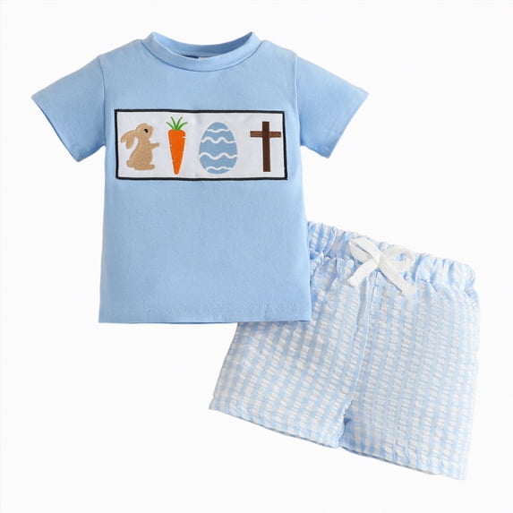 Gibobby Little & Big Girls Cute Outfit Sets, Crew Neck Graphic Print Summer 2-Pieces Short Sleeve Shirt and Shorts Sets Gray Size 5 T,2-3 Years,Blue