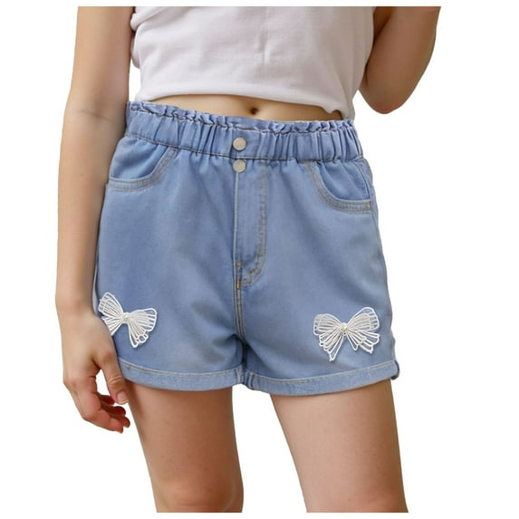 Gibobby Little Girls Denim Shorts, Cute Graphic Fashion Cotton Casual Summer Girls Lounge Shorts(Khaki,4-5 Years)