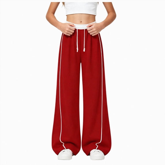 Gibobby Little Girls' Sweatpants Straight Wide Leg Kids Drawstring Casual Joggers 6t 7t 8t 9t 10t 12t Teen Loose Athletic Pants with Pockets Girls Wimnter Pants(8-9T,Red)