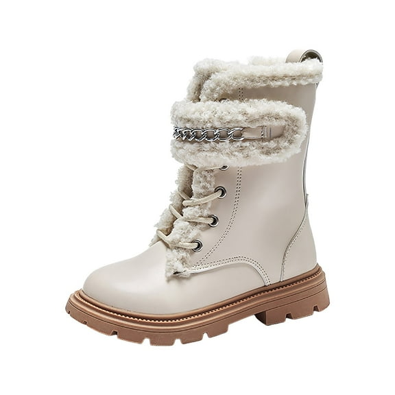 Gibobby Little Kids/Children/Girls Stitched Pointed Toe Low Heel High Top Ankle Shaft Western Boot Bootie,Beige,7-8 Y