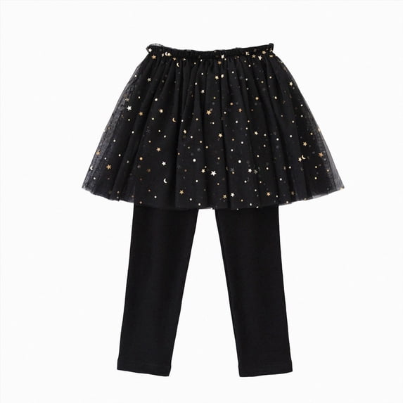 Gibobby Little Kids Girls Tutu Skirt Leggings for Girls, Elastic Waist Sparkly Skirt Pants for School, Party, and Playdates(6-7 Years,Black)
