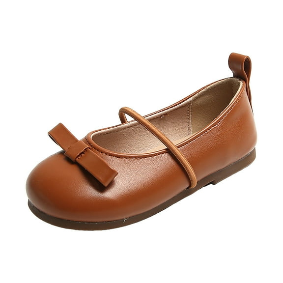 Gibobby Mary Jane Flats for Girls - School Uniform Shoes, Wedding, Party - Breathable Soft Ballet Princess Shoes with Bow(Brown,8)