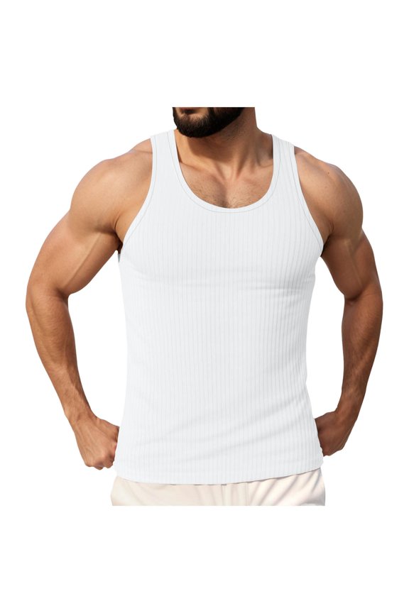 Men Tank Tops 1 Pack Men's Muscle Shirts Sleeveless Quick Drying Gym Workout Tank Top(XXL,White)