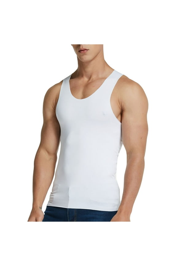 Men Tank Tops 1 Pack Men's Muscle Shirts Sleeveless Quick Drying Gym Workout Tank Top(XXXXL,White)