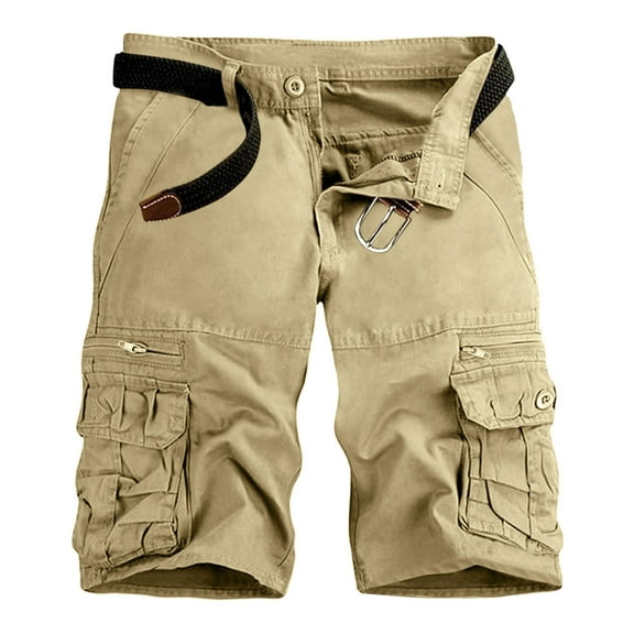 Gibobby Men's Cargo Shorts Casual Cotton Elastic Waist Work Shorts Drawstring Big Tall Classic Stretch Shorts(Khaki,34)