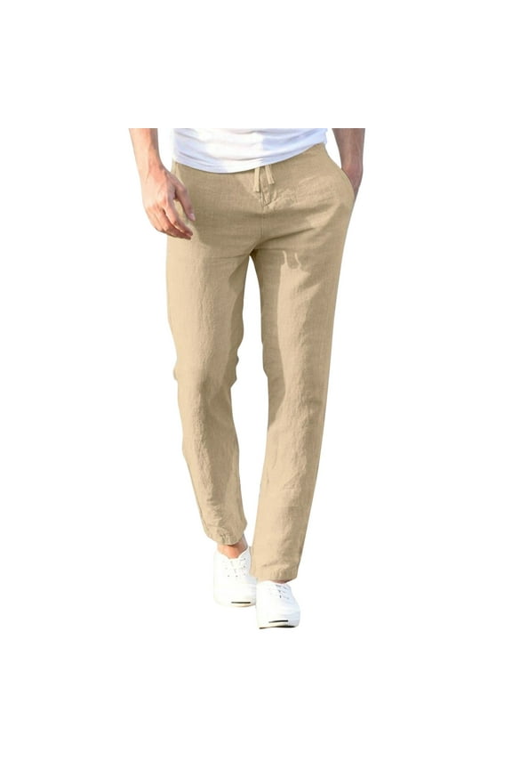 Men's Casual Pants Classic Fit Flat Front Pants Lightweight Elastic Waist Trousers with Pockets (Khaki,M)