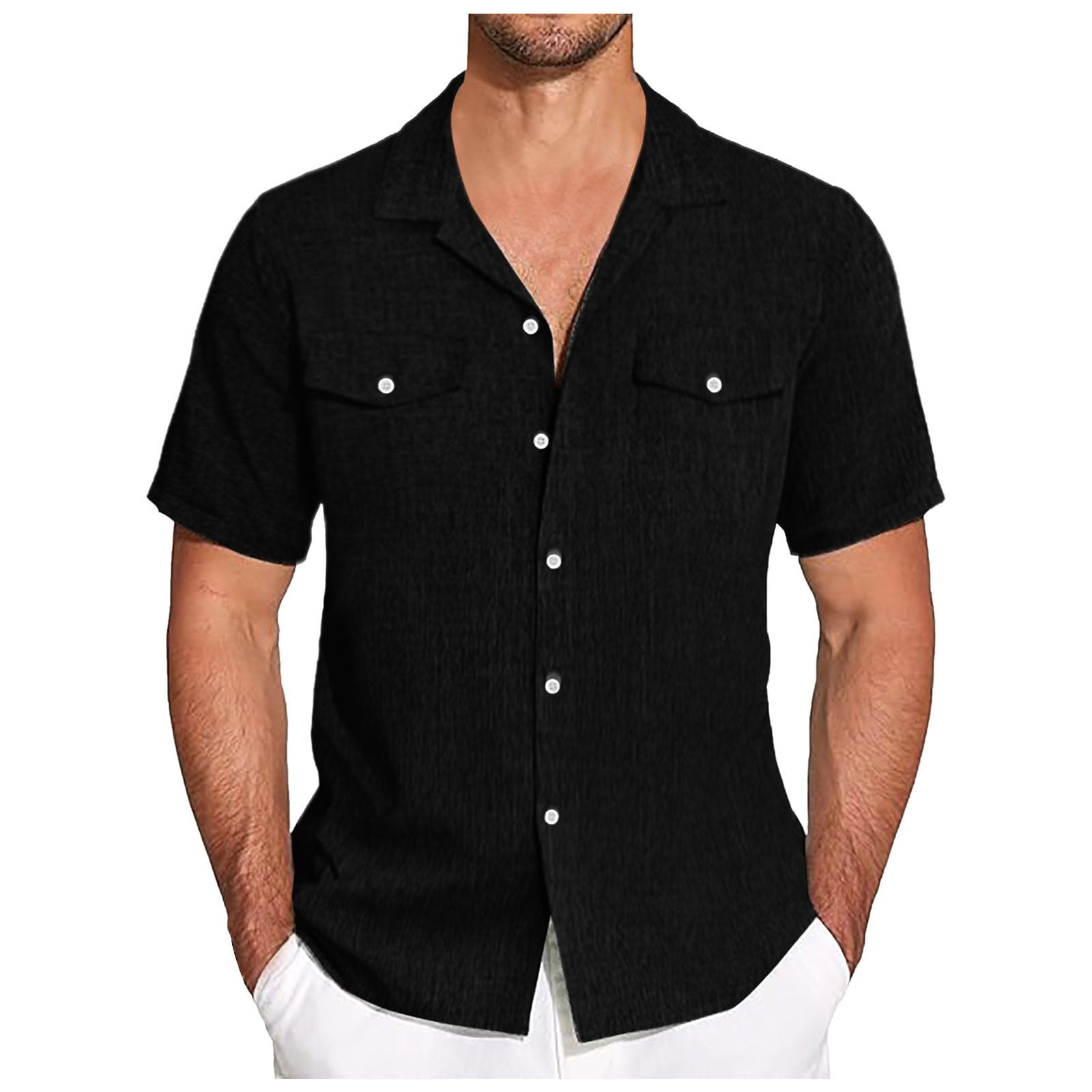 Gibobby Men's Casual Shirts Short Sleeve Waffle Knit Button Up Shirt ...