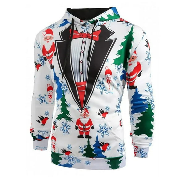 Gibobby Men's Christmas Leisure Style Hoodie Print Pullover Long Sleeve Sweatshirt Loose Stylish Handsome Pullover(White,XL)