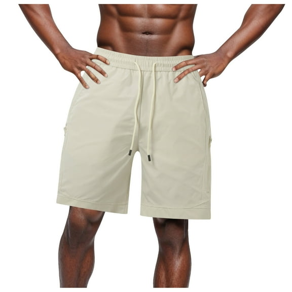 Gibobby Men's Linen Shorts Casual Elastic Waist Drawstring Summer Beach Shorts[Beige,S]