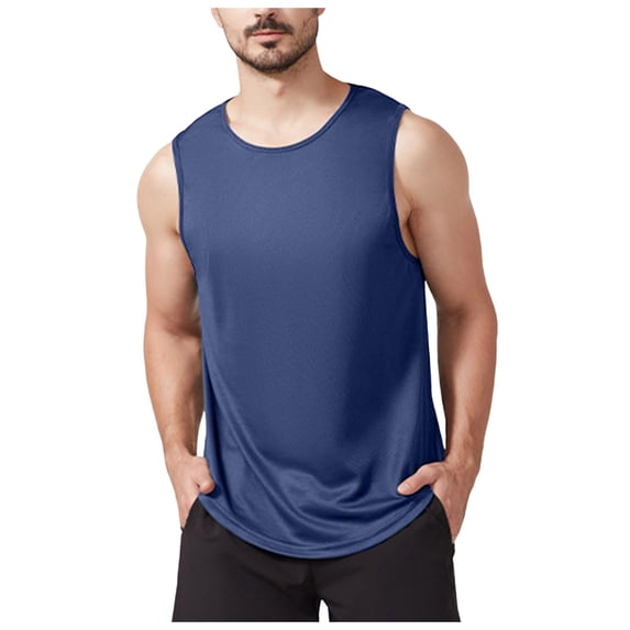 Gibobby Men's Muscle Tank Sleeveless Tee Workout Gym Crewneck Midweight Sleeveless shirts for men(M,Navy)
