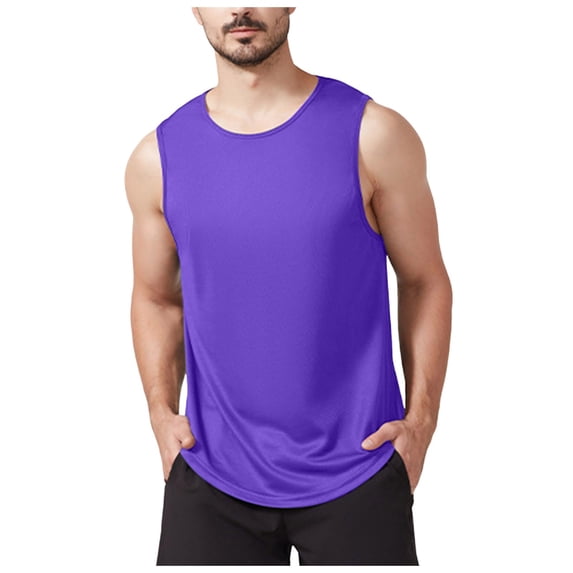 Gibobby Men's Muscle Tank Sleeveless Tee Workout Gym Crewneck Midweight Sleeveless shirts for men(XL,Purple)