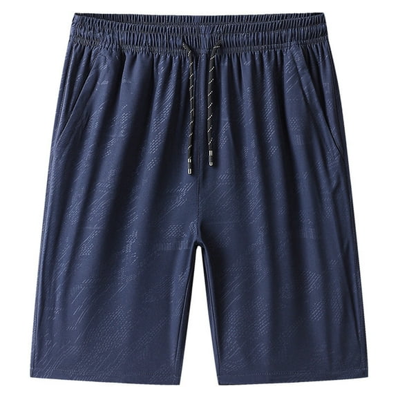 Gibobby Men's Summer Beach Shorts Lightweight Elastic Waist Drawstring Casual Shorts with Pocket[Blue,L]