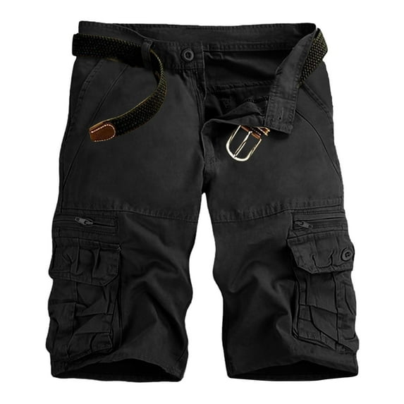 Gibobby Mens Cargo Shorts Cotton Work Shorts Multi Pocket Casual Workout Shorts for Men NO Belt(Black,38)