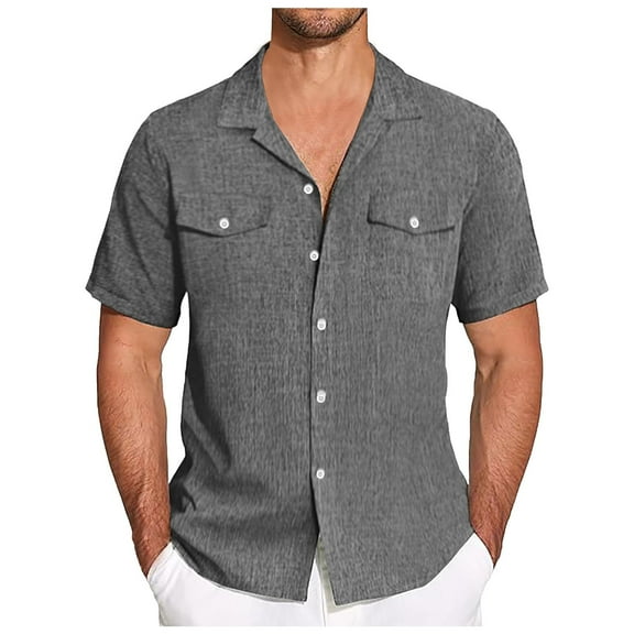 Gibobby Mens Casual Free Shirts Short Sleeve Button Up Summer Stretch Dress Shirt(Dark Gray,XL)