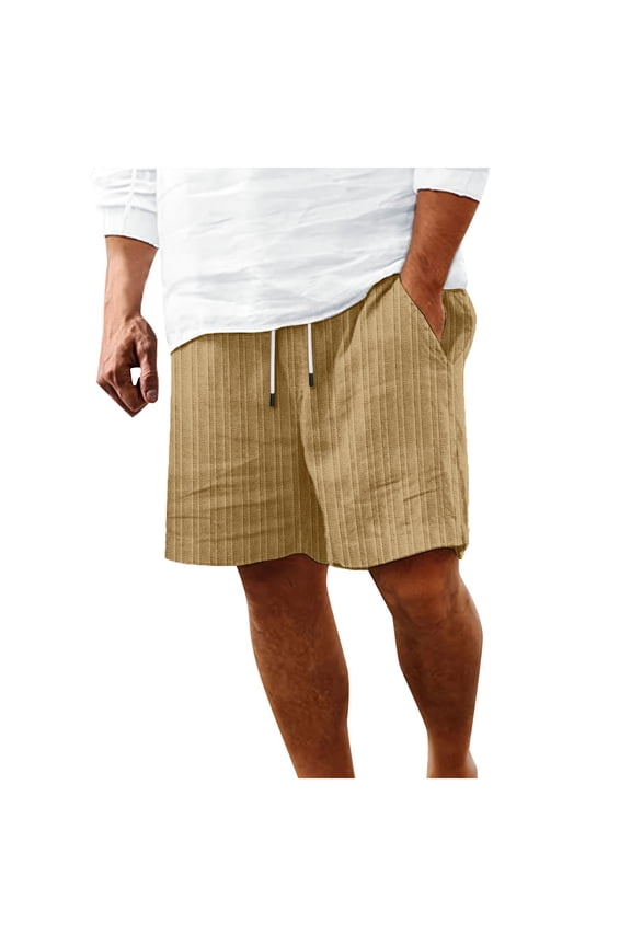 Mens Shorts Elastic Shorts For Men Big And Tall Men's Casual Twill Cargo Shorts Zip Fly Cotton Elastic Waist Loose Fit Drawstring Short(L,Khaki)