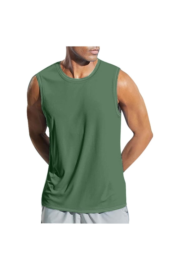 Mens Sleeveless Tank Tops Workout Cut Off Shirts Muscle Gym Pullover Sports Fitness Solid Color Round Neck Casual T Shirts(M,AG)