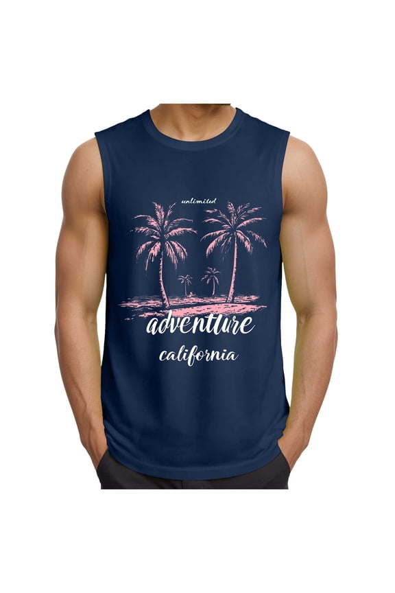 Mens Sleeveless Tank Tops Workout Cut Off Shirts Muscle Gym Pullover Sports Fitness Solid Color Round Neck Casual T Shirts(XXXL,Dark Blue)