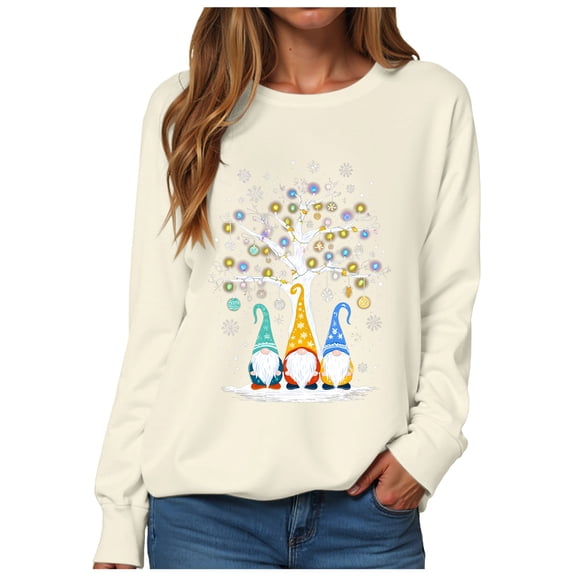 Gibobby Merry Christmas Sweatshirt For Women Plaid Pink Christmas Tree Cute Blouse Xmas Farm Holiday Pullover Tops(XXL,Beige)