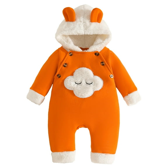 Gibobby Newborn Baby Bear Outfit with Fold-Over Mittens and Footies Girls Boys Winter Fleece Clothes Hooded Romper Snowsuit(Orange,3-6 Months)