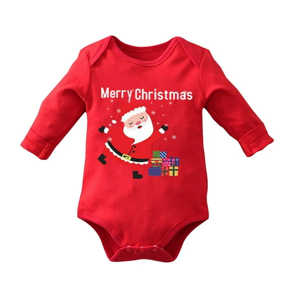 Gibobby Newborn Baby Boy Girl Christmas Bodysuit Rompers Overalls Long Sleeve Buttons Jumpsuits Fall Unisex Clothes(Red,12-18 Months)