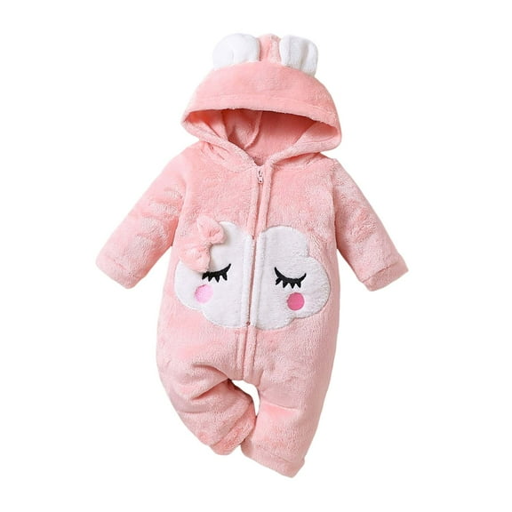 Gibobby Newborn Baby Boy Girl Clothes Basic Solid Color Fleece Long Sleeve Romper Jumpsuit One-Piece Bodysuit Winter Clothes(Pink,9-12 Months)
