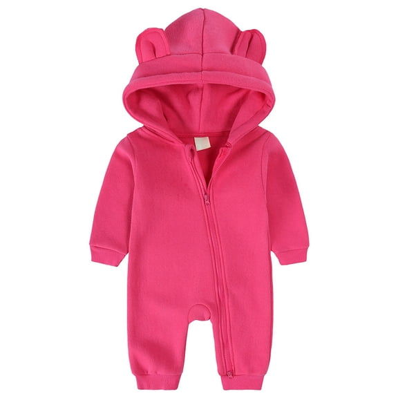 Gibobby Newborn Baby Boy Girl Clothes Solid Color Romper Jumpsuit Crewneck Long Sleeve One Piece Coverall Fall Outfits(Hot Pink,18-24 Months)