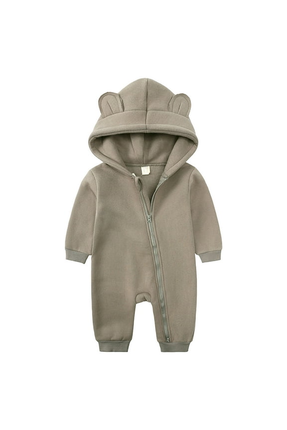 Newborn Baby Boy Girl Easter Rabbit Jumpsuit Long Sleeve Oblique Zipper Romper Bunny One Piece Overall Outfit(Grey,3-6 Months)