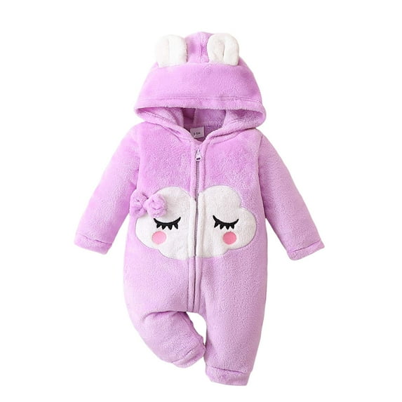 Gibobby Newborn Baby Boy Girl Fleece Romper Jumpsuit Solid Color Long Sleeve Thick Sweater Onesie Warm Winter Outfit Clothes(Purple,9-12 Months)