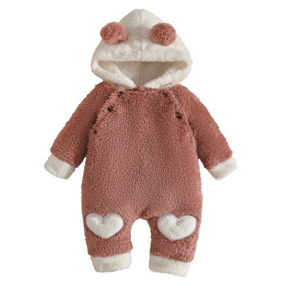 Gibobby Newborn Baby Fleece Jumpsuit Girls Boys Winter Hooded Coverall Romper Cute Baby Snowsuit Clothes(Brick Red,0-3 Months)