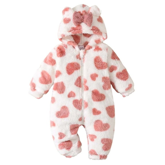 Gibobby Newborn Baby Fleece Jumpsuit Girls Boys Winter Hooded Coverall Romper Cute Baby Snowsuit Clothes(Red,9-12 Months)