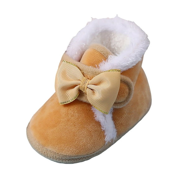 Gibobby Newborn Infant Baby Boys Girls Cotton Fleece Booties Winter Warm Ankle Boots Soft Non-Slip Sole First Walker Shoes(Khaki,6-9 Months)