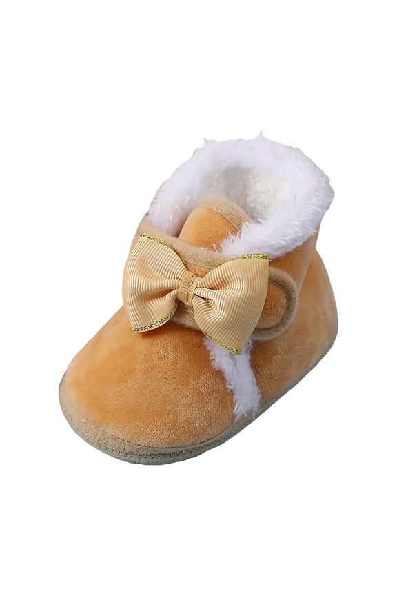 Newborn Infant Baby Boys Girls Cotton Fleece Booties Winter Warm Ankle Boots Soft Non-Slip Sole First Walker Shoes(Khaki,6-9 Months)
