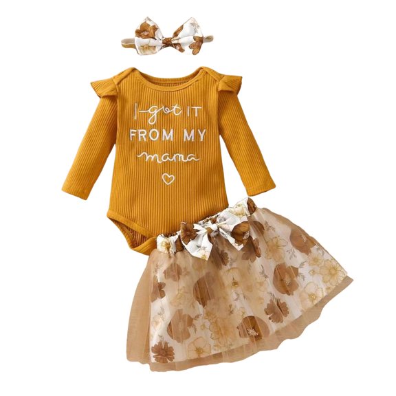 Gibobby Newborn Infant Baby Girl Clothes Ruffle Romper Toddler Girl Floral Cotton Pant Sets Girls Clothing Outfit(Orange,0-6 Months)