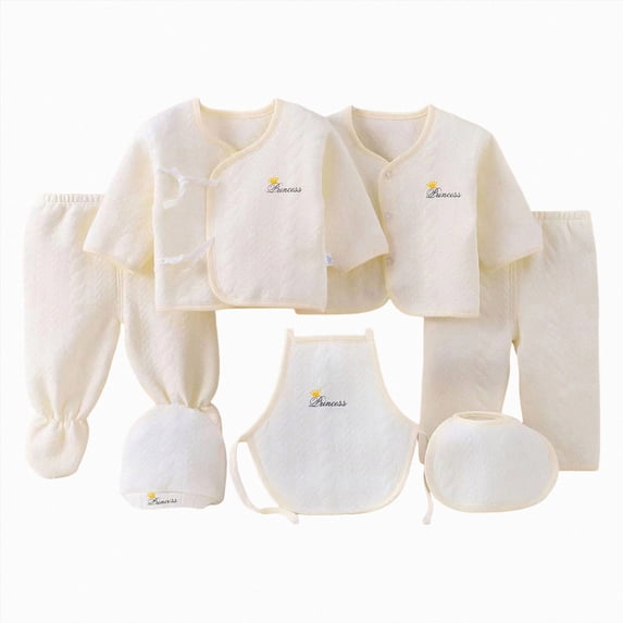 Gibobby Newborn Infant Baby Girl Fall Winter Clothes Set 7Pcs Infant Outfits Set Romper Set Cute Baby Outfits Infant Winter Clothes Set For 0-3 Months,Beige
