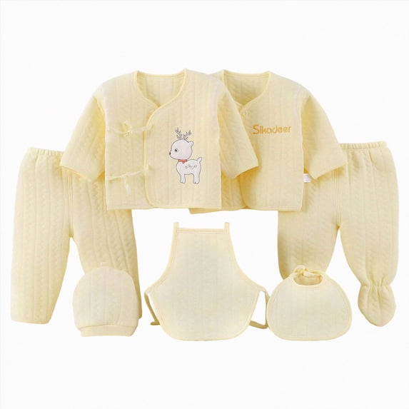 Gibobby Newborn Infant Baby Girl Fall Winter Clothes Set 7Pcs Infant Outfits Set Romper Set Cute Baby Outfits Infant Winter Clothes Set For 0-3 Months,Light Yellow