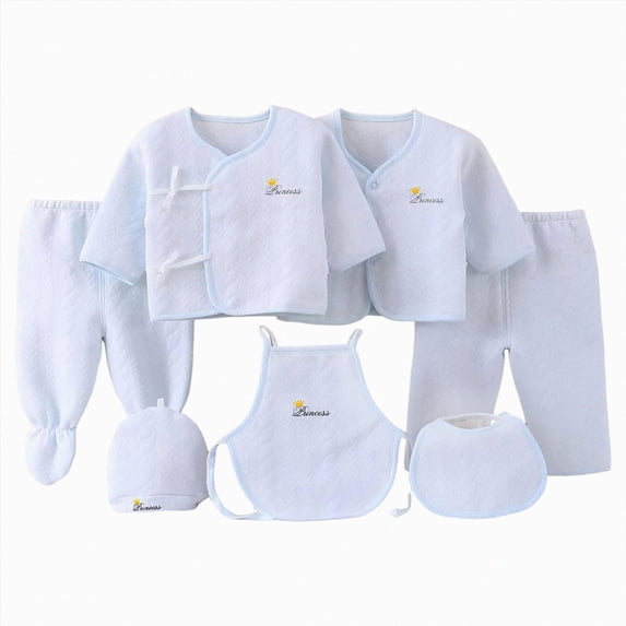 Gibobby Newborn Infant Baby Girl Fall Winter Clothes Set 7Pcs Infant Outfits Set Romper Set Cute Baby Outfits Infant Winter Clothes Set For 0-3 Months,Light Blue