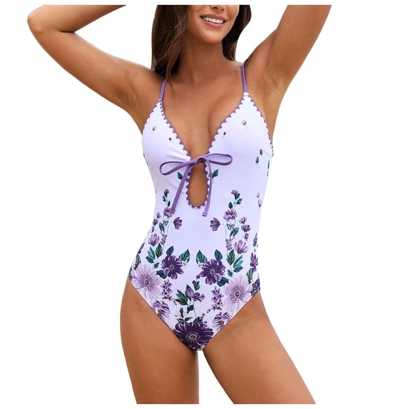 Gibobby One Piece Swimsuit for Women Bathing Suits Twist Front Cutout Adjustable Straps Ruched Swimwear(Purple,S)