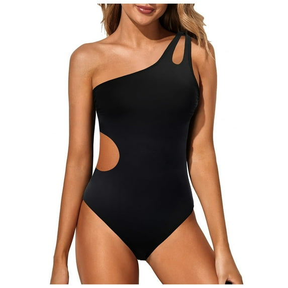 Gibobby One Shoulder One Piece Swimsuits for Women Tummy Control Modest Bathing Suits Full Coverage Swimwear Summer Beach Outfit(Grey,XL)