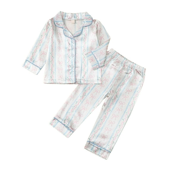 Gibobby PJS Set Satin Sleepwear Long Sleeve Jammies for Kids Button UP Nightwear Loungewear 3-17 Years(3-4 Years,Blue)
