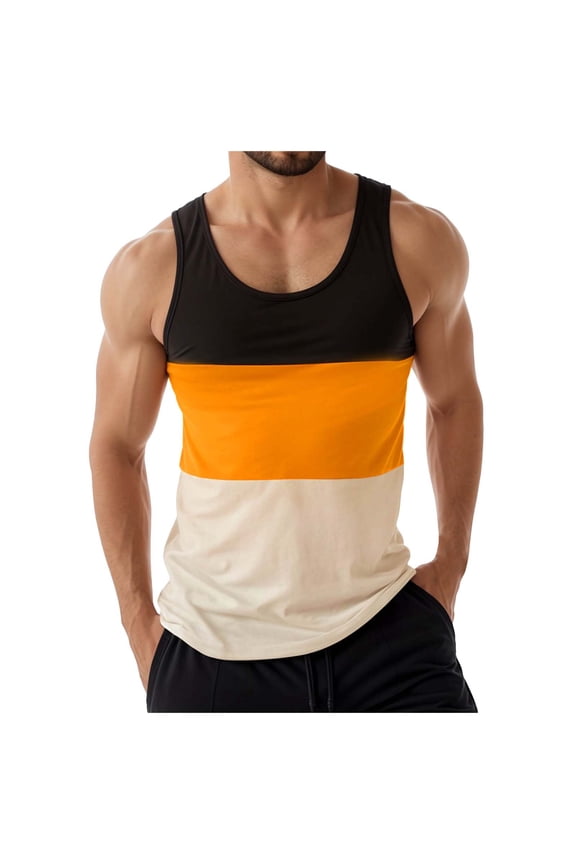 Pack of 1 Men's Stretch Cool Dry Muscle Tank Tops Athletic Crewneck Sleeveless Workout Shirts(M,Orange)