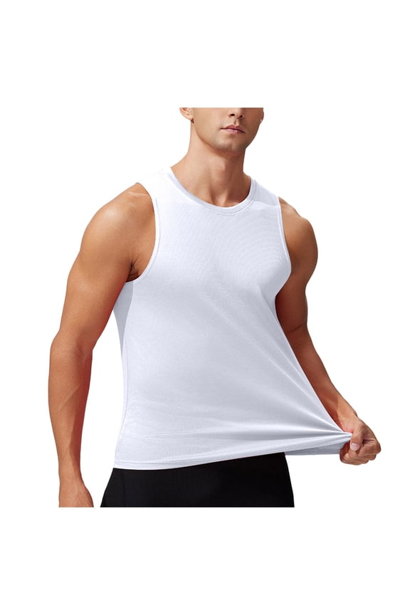 Pack of 1 Men's Stretch Cool Dry Muscle Tank Tops Athletic Crewneck Sleeveless Workout Shirts(XXL,White)